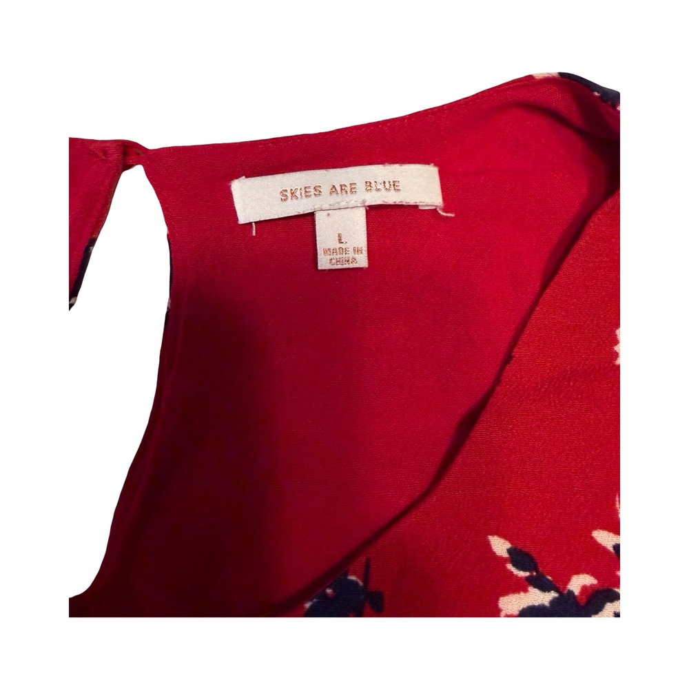 Skies Are Blue Red Floral Bell Sleeve Blouse Keyhole Back Women's‎ Large boho - Picture 2 of 4